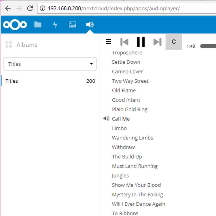 Nextcloud running an audio player app.